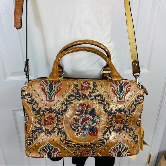 PATRICIA NASH crossbody tote Provincial Embroidery Collection ANGELIN Tan Gold - Picture 2 of 15